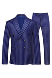 Trajes de 2 piezas a rayas con solapa de pico azul para hombre