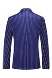 Trajes de 2 piezas a rayas con solapa de pico azul para hombre