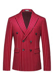 Trajes de 3 piezas con solapa de pico a rayas rojas para hombre