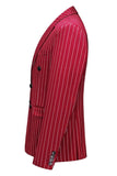 Trajes de 3 piezas con solapa de pico a rayas rojas para hombre