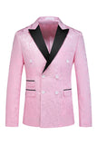 Trajes de fiesta de 3 piezas con solapa de pico con estampado rosa para hombres