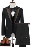 Trajes de 3 piezas para hombre con solapa de pico negro