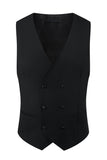 Trajes de 3 piezas para hombre con solapa de pico negro