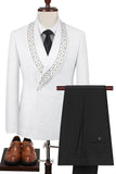 Trajes de hombre de 2 piezas con solapa de chal blanco con cuentas