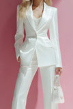 Trajes de fiesta blancos de 2 piezas con solapa de pico de un botón y bolsillos