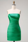 Vestido largo de graduación verde oscuro sin tirantes de dos piezas, lazo, con lazos y abertura