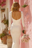 Vestido de novia fruncido con cuello en V de sirena blanca con apliques
