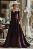 Vestido de Madre de la Novia Cabernet A Line Satin Off the Shoulder