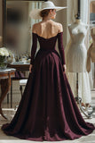 Vestido de Madre de la Novia Cabernet A Line Satin Off the Shoulder