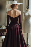 Vestido de Madre de la Novia Cabernet A Line Satin Off the Shoulder