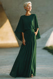 Vestido largo de la madre de la novia con cuello redondo en forma de A verde oscuro