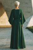 Vestido largo de la madre de la novia con cuello redondo en forma de A verde oscuro
