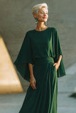 Vestido largo de la madre de la novia con cuello redondo en forma de A verde oscuro