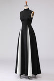 Elegante vestido formal largo de cuello alto en blanco y negro