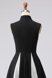 Elegante vestido formal largo de cuello alto en blanco y negro