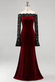 Vestido formal sirena de talla grande con encaje burdeos y terciopelo