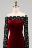 Vestido formal sirena de talla grande con encaje burdeos y terciopelo