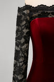 Vestido formal sirena de talla grande con encaje burdeos y terciopelo