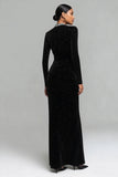 Vestido formal de terciopelo negro brillante con cuentas