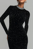 Vestido formal de terciopelo negro brillante con cuentas