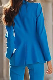 Trajes de mujer azules de 2 piezas con solapa de pico de botonadura simple