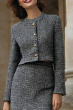 Vestido de trabajo de 2 piezas de tweed gris con botonadura simple