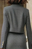 Vestido de trabajo de 2 piezas de tweed gris con botonadura simple