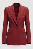 Blazer formal para mujer con solapa de pico en rojo oscuro