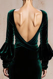 Vestido de noche largo de sirena de terciopelo con cuello en V y manga
