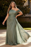 Vestido formal largo de talla grande de Salvia Salvia Un hombro plisado
