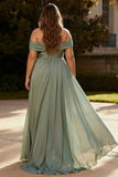 Vestido formal largo de talla grande de Salvia Salvia Un hombro plisado