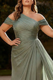 Vestido formal largo de talla grande de Salvia Salvia Un hombro plisado