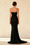 Vestido Formal Largo Plisado Sin Tirantes Negro Simple Mermaid