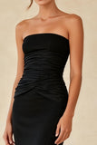 Vestido Formal Largo Plisado Sin Tirantes Negro Simple Mermaid