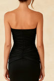 Vestido Formal Largo Plisado Sin Tirantes Negro Simple Mermaid