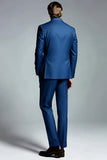Blazer de doble botonadura con solapa de pico azul oscuro para hombre