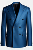 Blazer de doble botonadura con solapa de pico azul oscuro para hombre