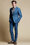 Blazer de hombre de botonadura simple con solapa de muesca azul gris