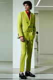 Blazer formal de doble botonadura con solapa de pico amarilla para hombre