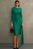Vestido formal midi tubo verde oscuro con mangas largas