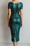 Vestido de cóctel midi de vaina verde oscuro con lentejuelas brillantes