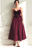 Vestido largo formal de terciopelo con tirantes finos Cabernet A Line