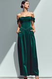 Vestido de fiesta de terciopelo maxi de terciopelo verde oscuro con corsé y bolsillos