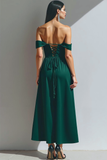 Vestido de fiesta de terciopelo maxi de terciopelo verde oscuro con corsé y bolsillos