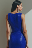 Vestido formal midi de sirena azul real brillante
