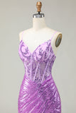 Vestido de fiesta con corsé de sirena púrpura brillante con apliques y abertura