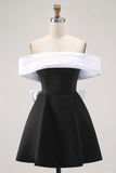 Vestido de cóctel corto con hombros descubiertos en negro con lazo