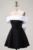 Vestido de cóctel corto con hombros descubiertos en negro con lazo