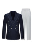 Trajes de hombre de 2 piezas a medida con solapa de pico de doble botonadura azul oscuro