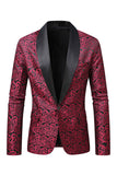 Blazer de baile de jacquard rojo oscuro con solapa para hombre